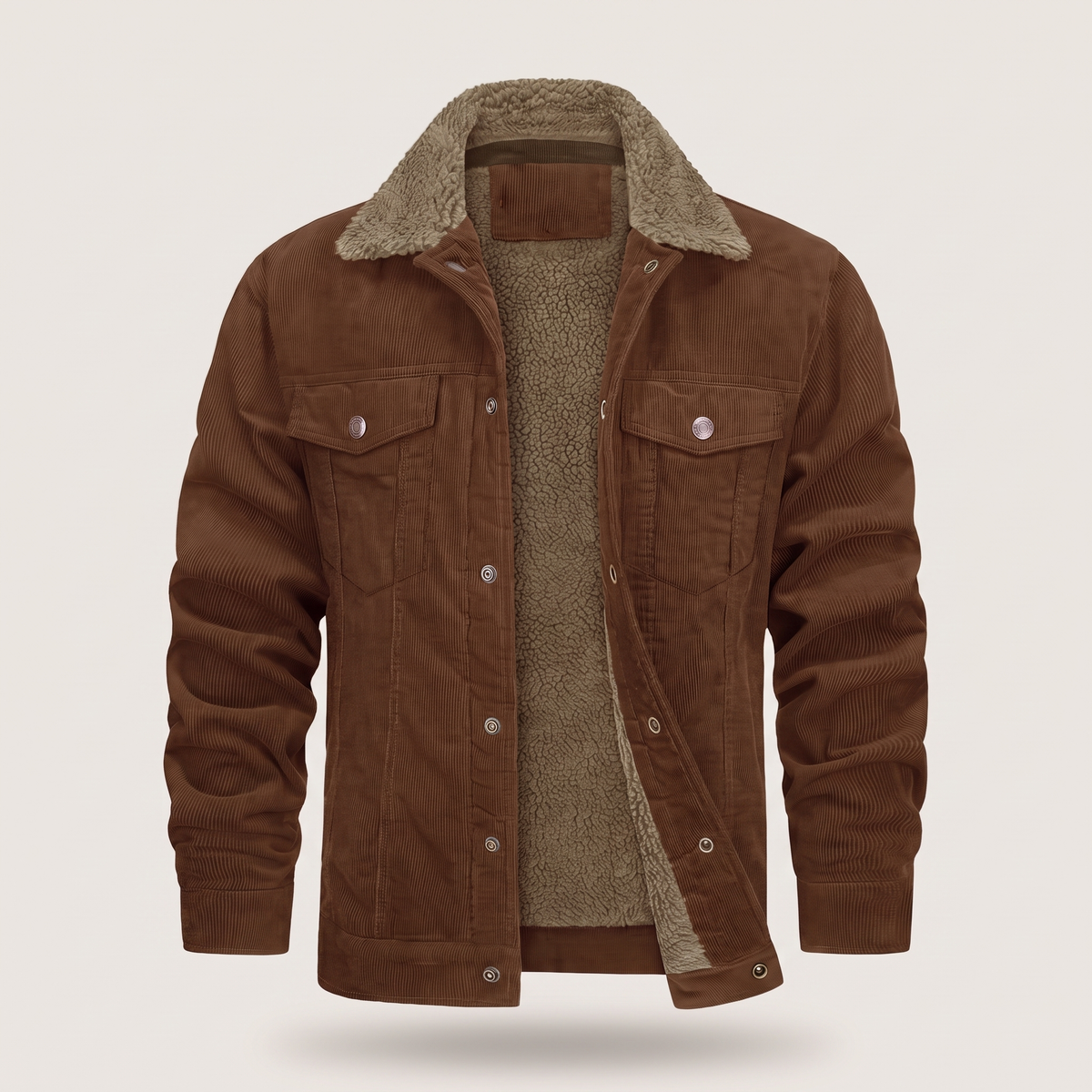 Jacket Herren braun tailliert mit Sherpa-Kragen - 8 - Atelier-Zofia