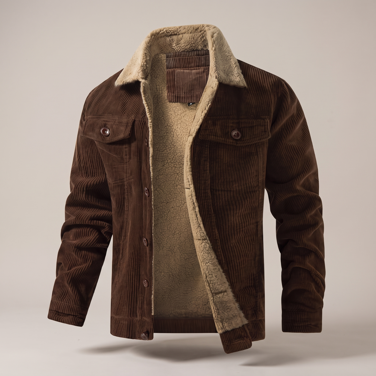 Jacket Herren braun tailliert mit Sherpa-Kragen - 10 - Atelier-Zofia