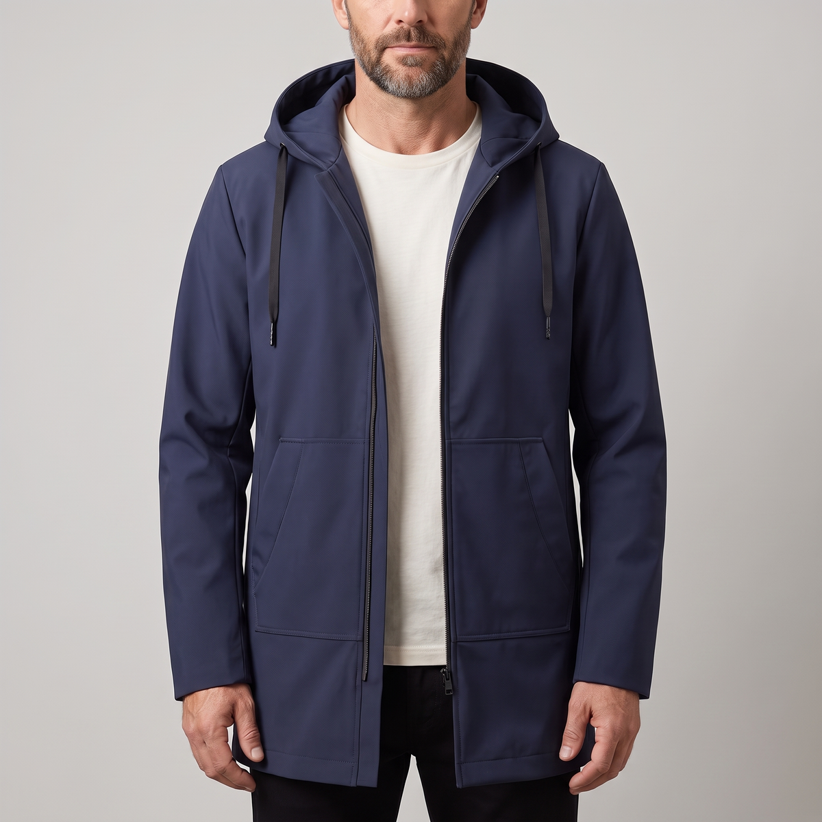 Jacket Herren blau mit praktischen Taschen und Kapuze - 1 - Atelier-Zofia