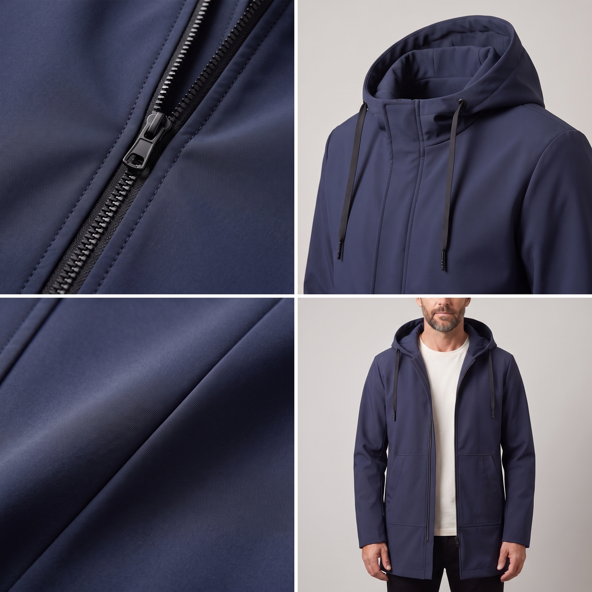 Jacket Herren blau mit praktischen Taschen und Kapuze - 6 - Atelier-Zofia