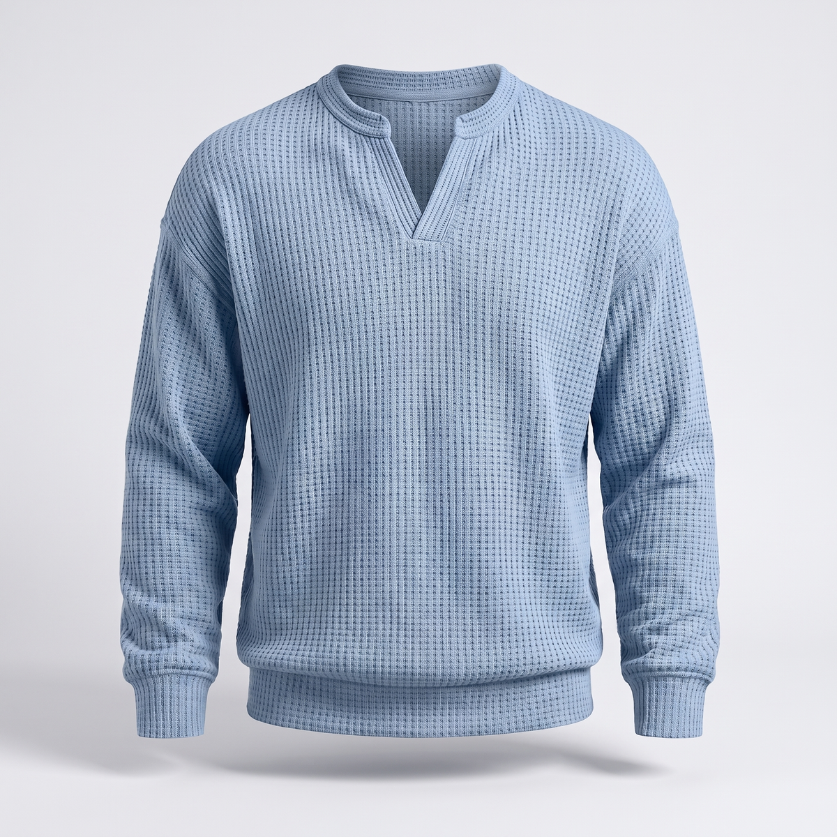 Sweater Herren blau mit V-Ausschnitt und strukturiertem Design - 6 - Atelier-Zofia