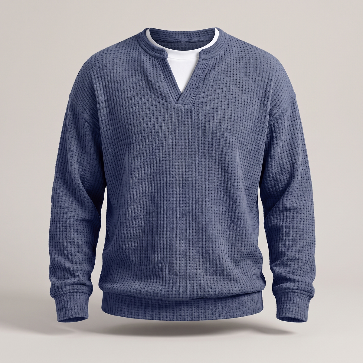 Sweater Herren blau mit V-Ausschnitt und strukturiertem Design - 7 - Atelier-Zofia
