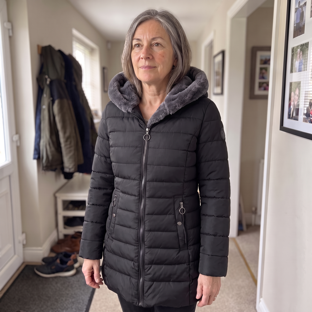 Winterjacke Damen schwarz tailliert mit Kapuze und Fleece-Futter - 2 - Atelier-Zofia