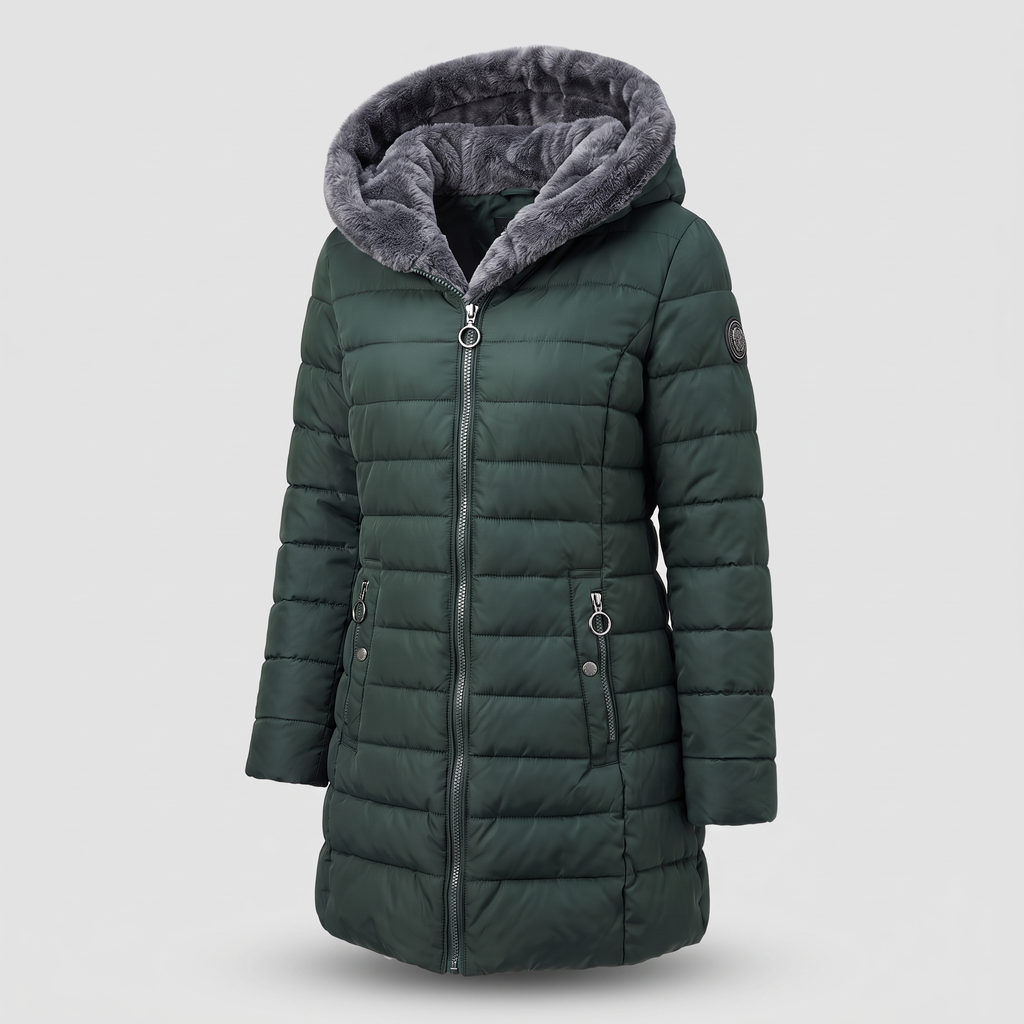 Winterjacke Damen schwarz tailliert mit Kapuze und Fleece-Futter - 3 - Atelier-Zofia