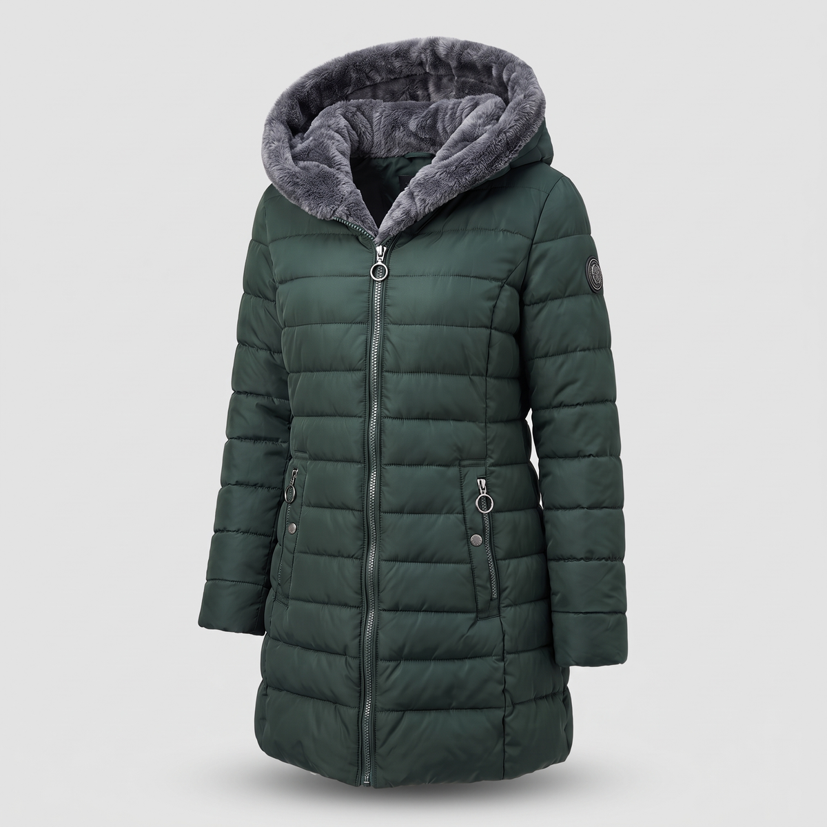 Winterjacke Damen schwarz tailliert mit Kapuze und Fleece-Futter - 3 - Atelier-Zofia