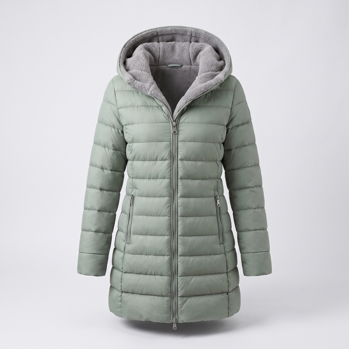 Winterjacke Damen schwarz tailliert mit Kapuze und Fleece-Futter - 5 - Atelier-Zofia