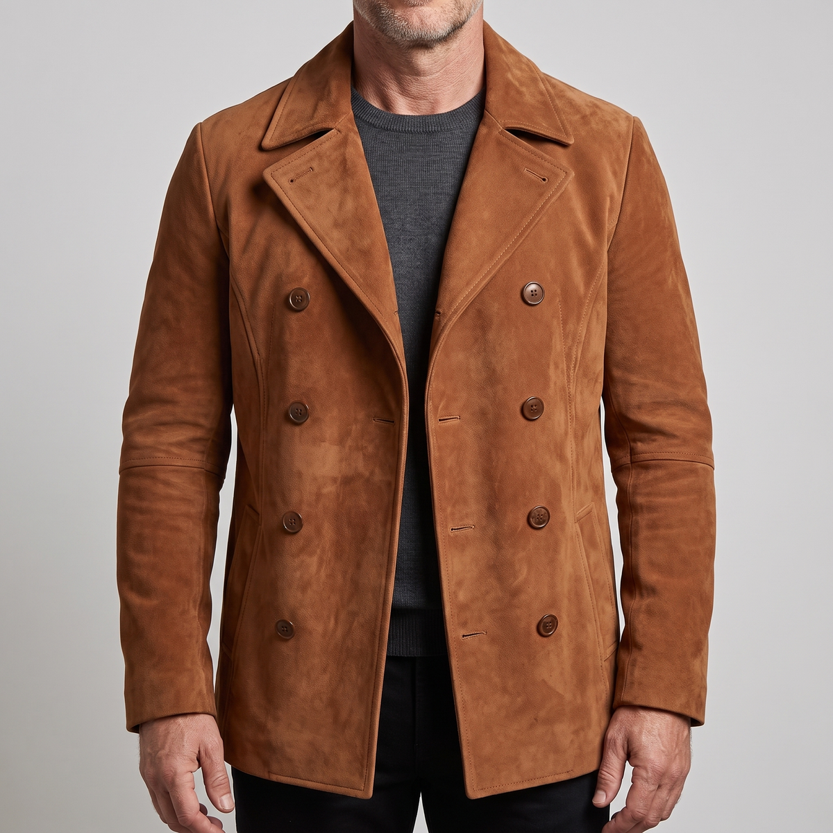 Jacke Herren braun tailliert mit doppelter Knopfzeile - 1 - Atelier-Zofia