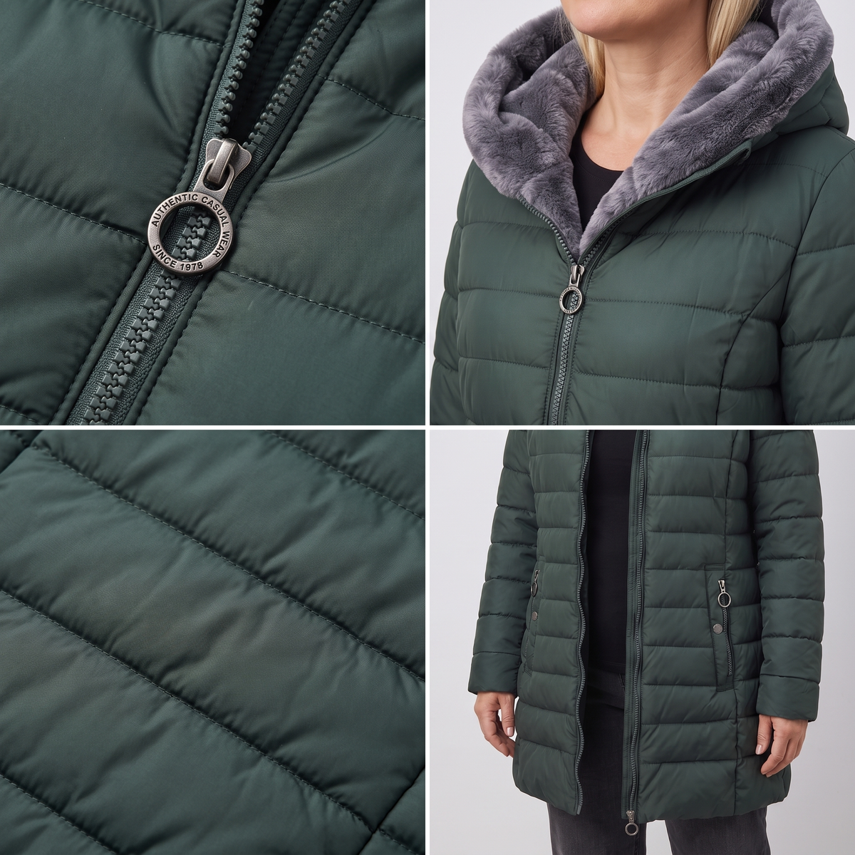 Winterjacke Damen schwarz tailliert mit Kapuze und Fleece-Futter - 7 - Atelier-Zofia