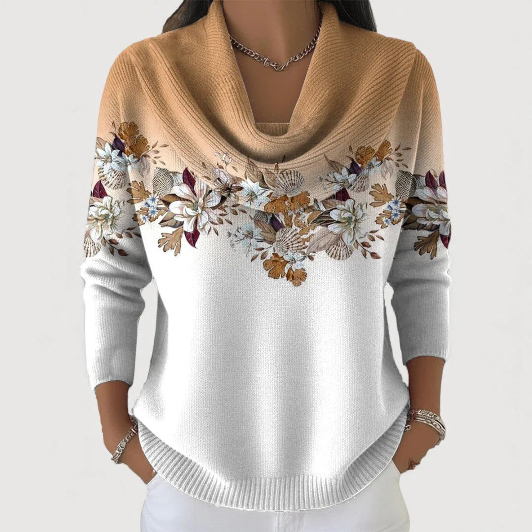Pullover Damen weiß mit floralem Design und weitem Ausschnitt - 1 - Atelier-Zofia