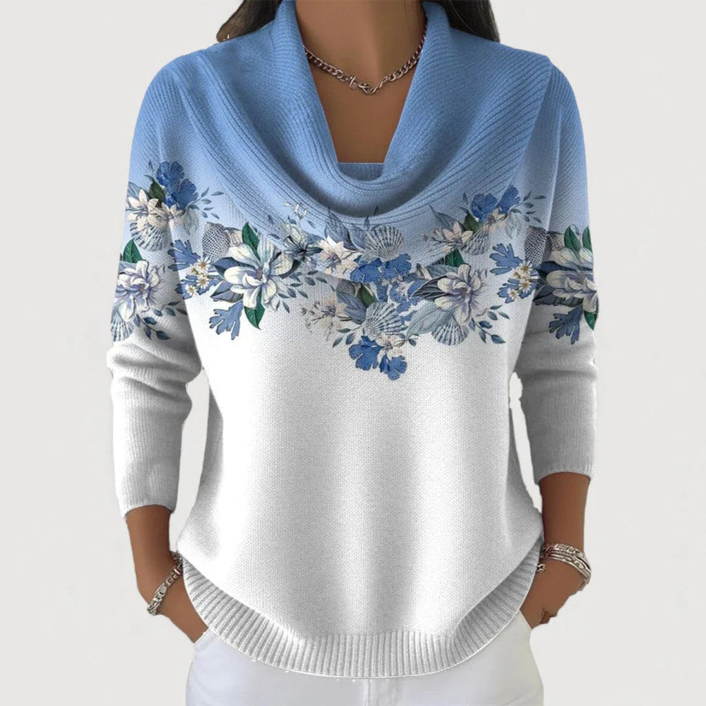 Pullover Damen weiß mit floralem Design und weitem Ausschnitt - 2 - Atelier-Zofia