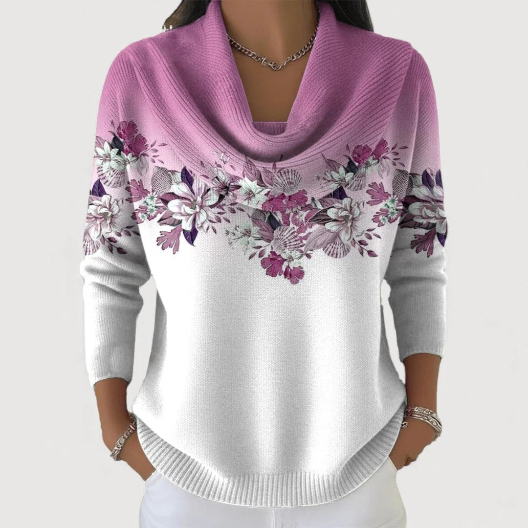 Pullover Damen weiß mit floralem Design und weitem Ausschnitt - 3 - Atelier-Zofia