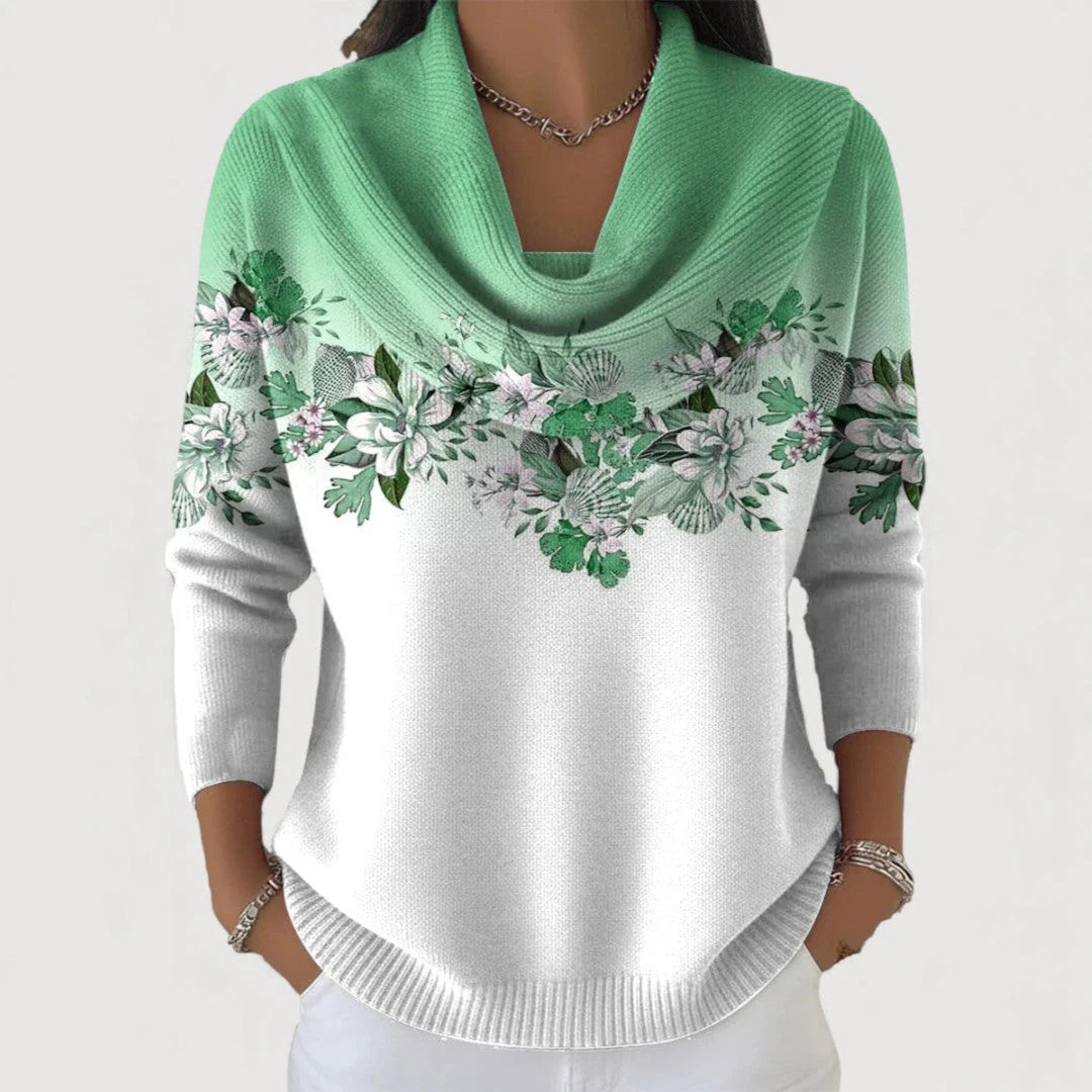 Pullover Damen weiß mit floralem Design und weitem Ausschnitt - 4 - Atelier-Zofia