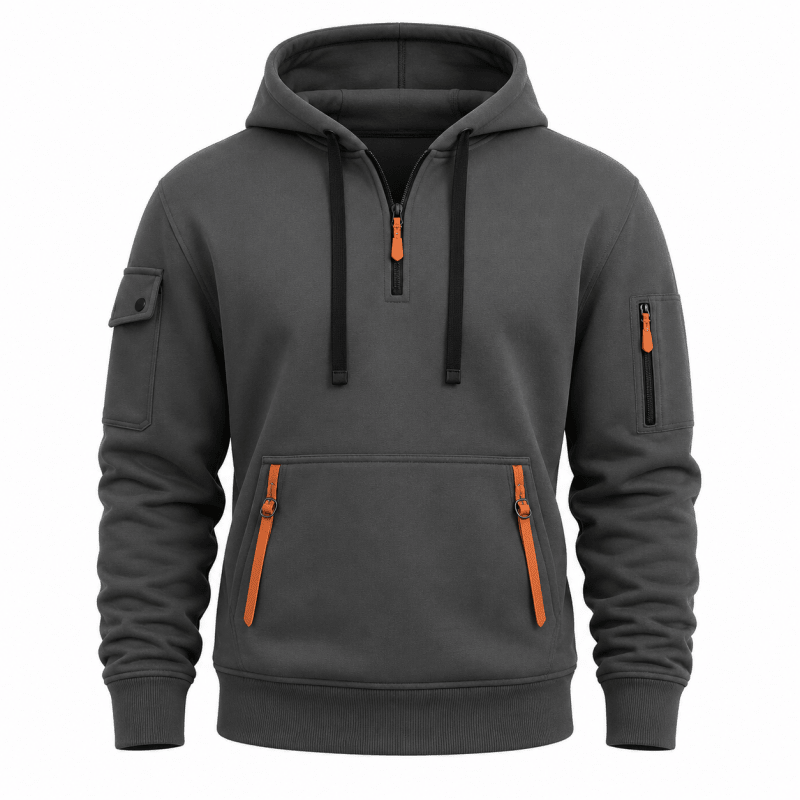 Hoodie Herren grau mit praktischen Taschen und Kapuze - 9 - Atelier-Zofia