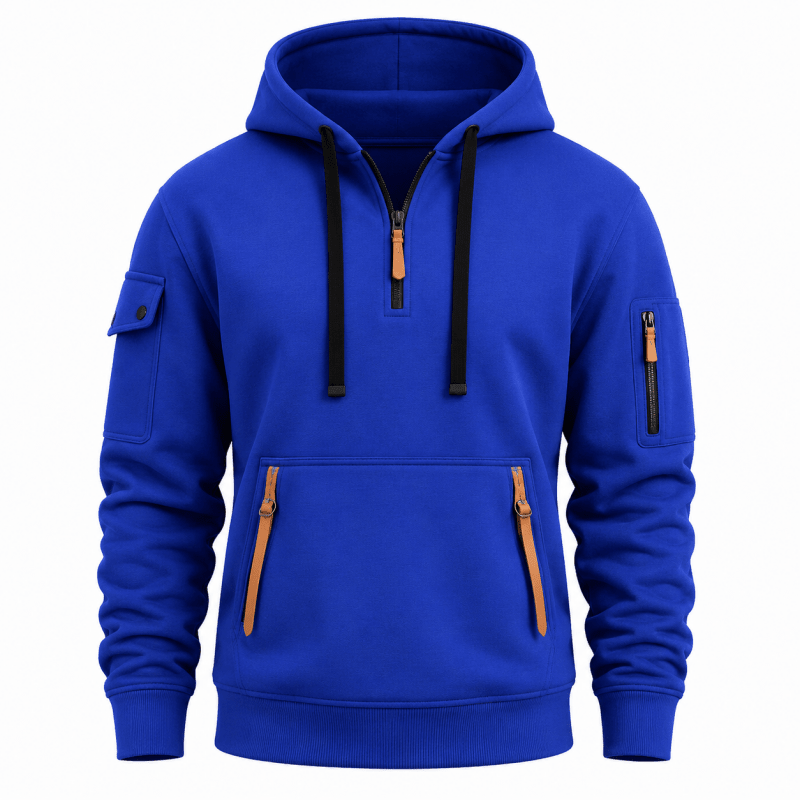 Hoodie Herren grau mit praktischen Taschen und Kapuze - 10 - Atelier-Zofia