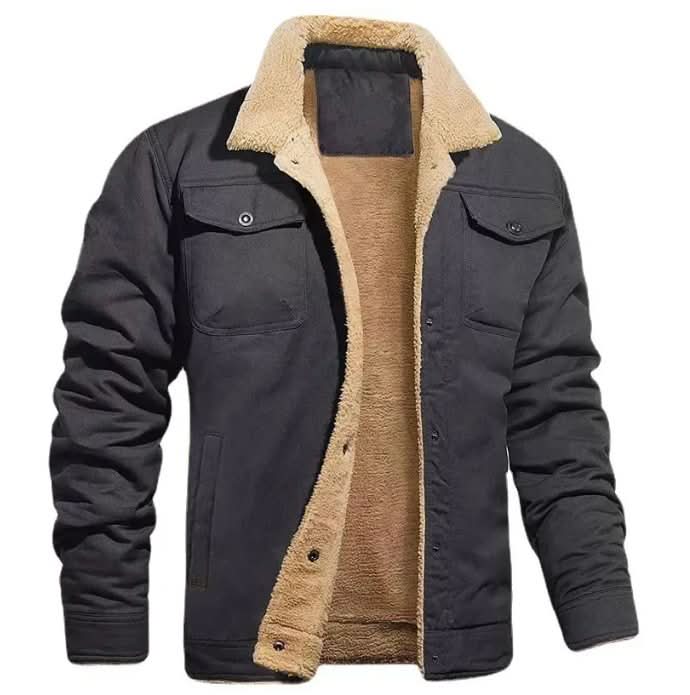 Herrenjacke schwarz tailliert mit Fleece-Futter und Taschen - 1 - Atelier-Zofia