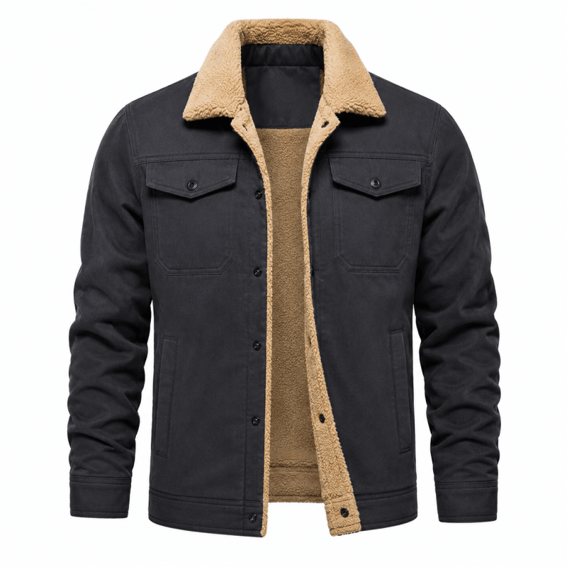 Herrenjacke schwarz tailliert mit Fleece-Futter und Taschen - 3 - Atelier-Zofia