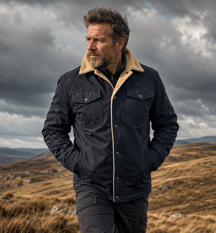 Herrenjacke schwarz tailliert mit Fleece-Futter und Taschen - 4 - Atelier-Zofia