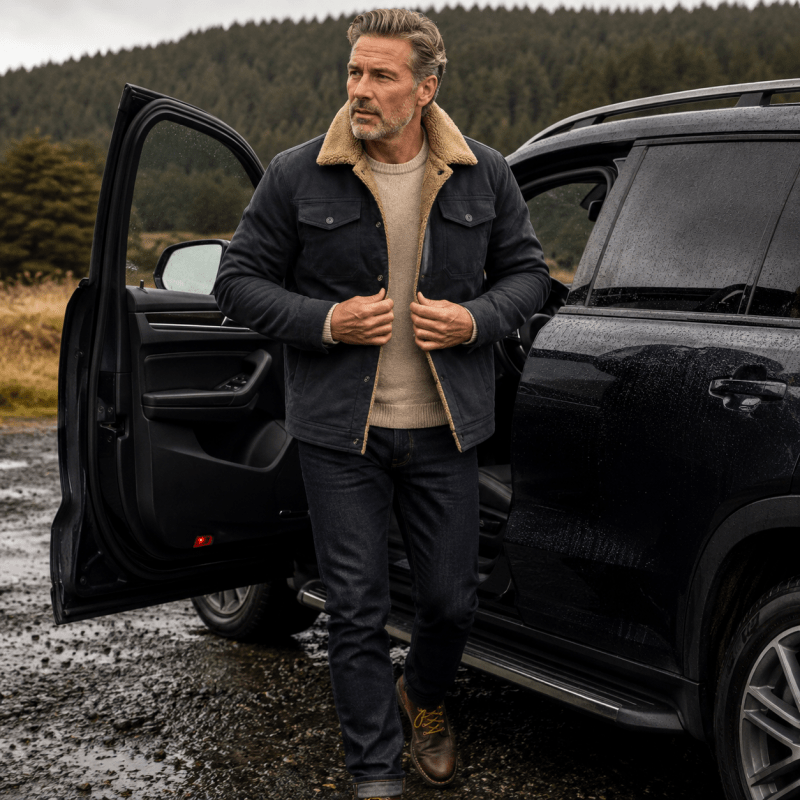 Herrenjacke schwarz tailliert mit Fleece-Futter und Taschen - 8 - Atelier-Zofia
