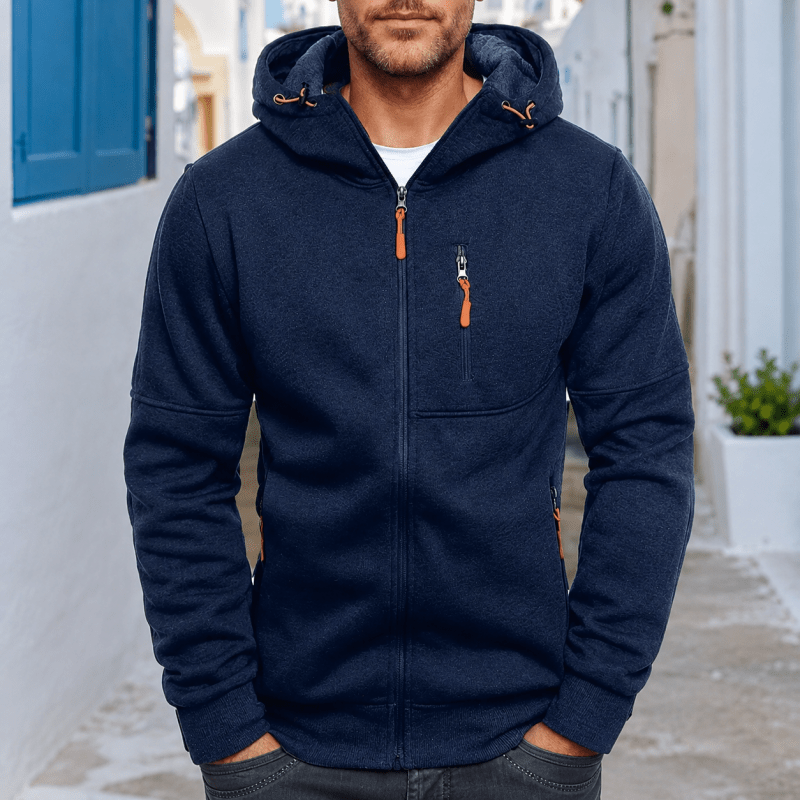 Hoodie Herren blau mit praktischen Taschen und Kapuze - 1 - Atelier-Zofia