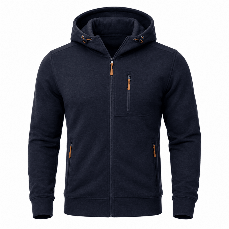 Hoodie Herren blau mit praktischen Taschen und Kapuze - 2 - Atelier-Zofia