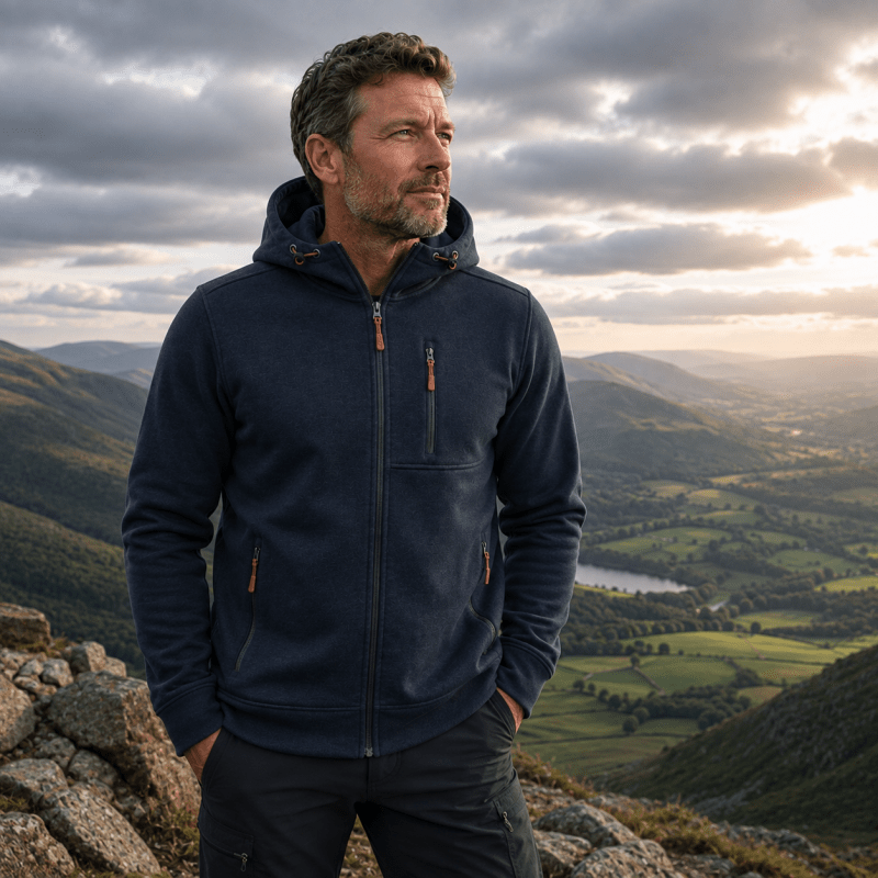 Hoodie Herren blau mit praktischen Taschen und Kapuze - 3 - Atelier-Zofia