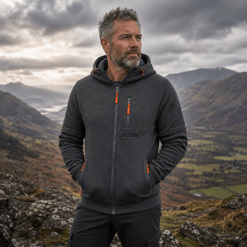 Hoodie Herren blau mit praktischen Taschen und Kapuze - 4 - Atelier-Zofia