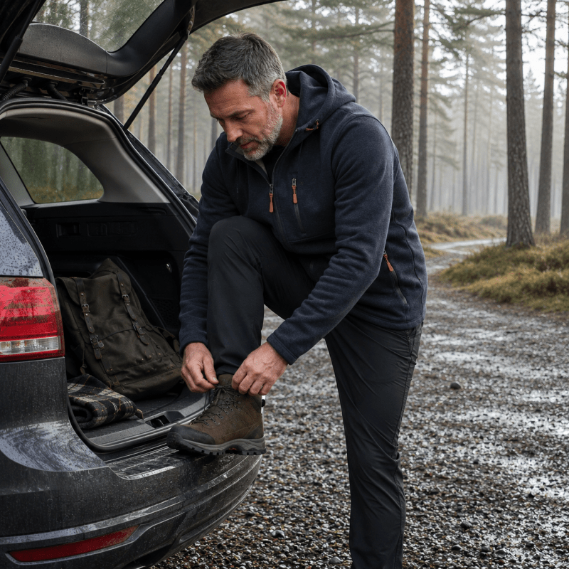 Hoodie Herren blau mit praktischen Taschen und Kapuze - 7 - Atelier-Zofia