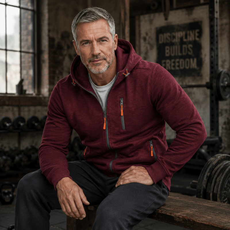 Hoodie Herren blau mit praktischen Taschen und Kapuze - 10 - Atelier-Zofia