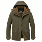 Jacke Herren grün tailliert mit Kapuze und praktischen Taschen - 1 - Atelier-Zofia