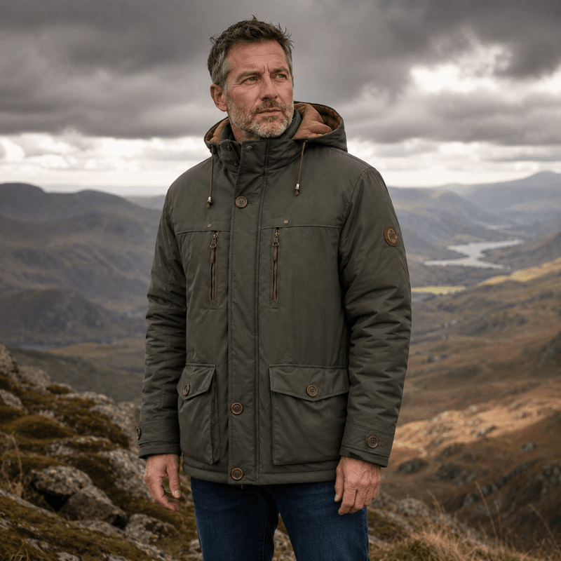 Jacke Herren grün tailliert mit Kapuze und praktischen Taschen - 2 - Atelier-Zofia