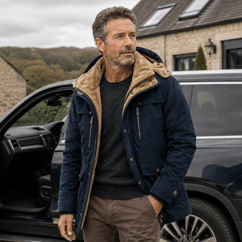 Jacke Herren grün tailliert mit Kapuze und praktischen Taschen - 8 - Atelier-Zofia