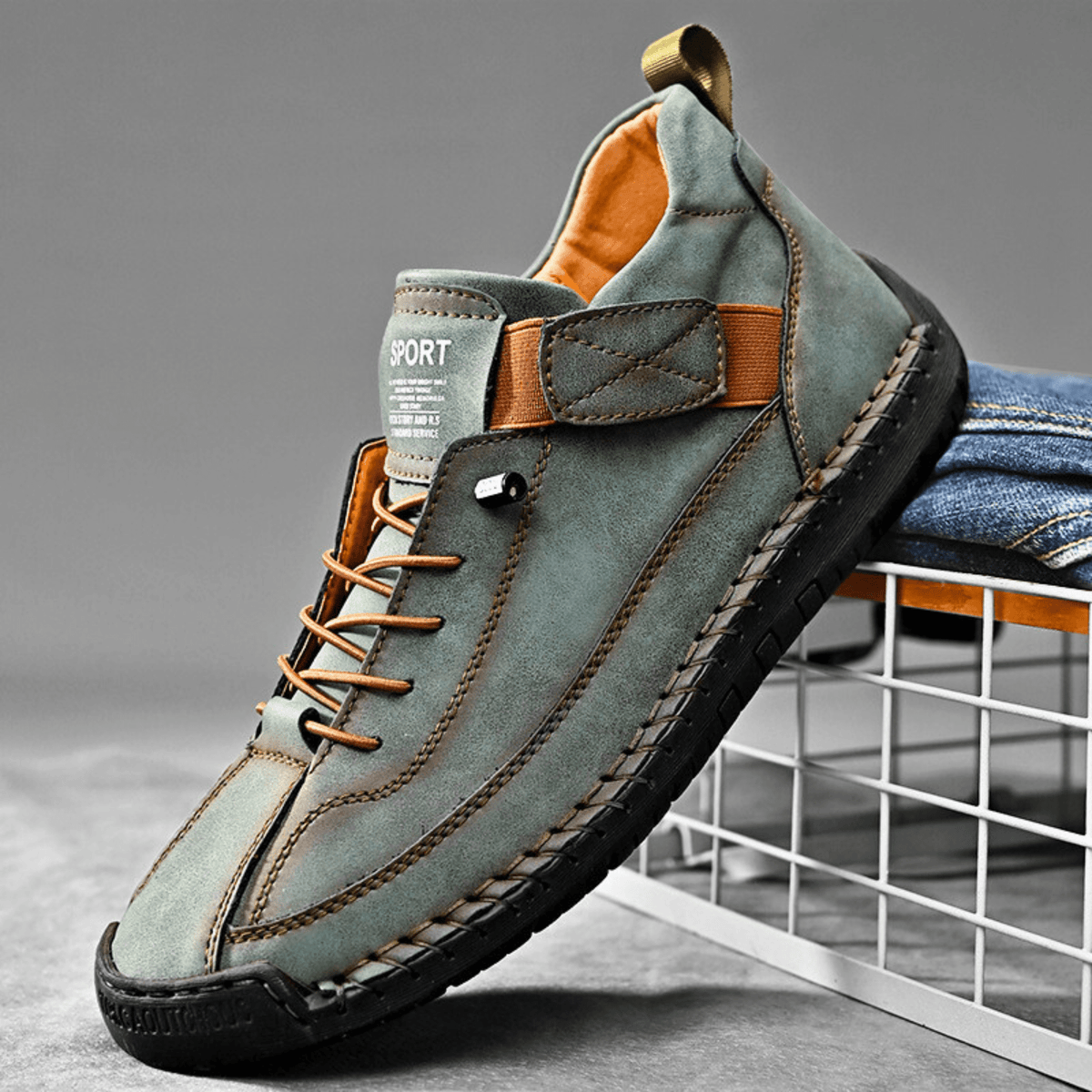 Casual Schuhe Herren schwarz mit Klettverschluss und Schnürung - 1 - Atelier-Zofia
