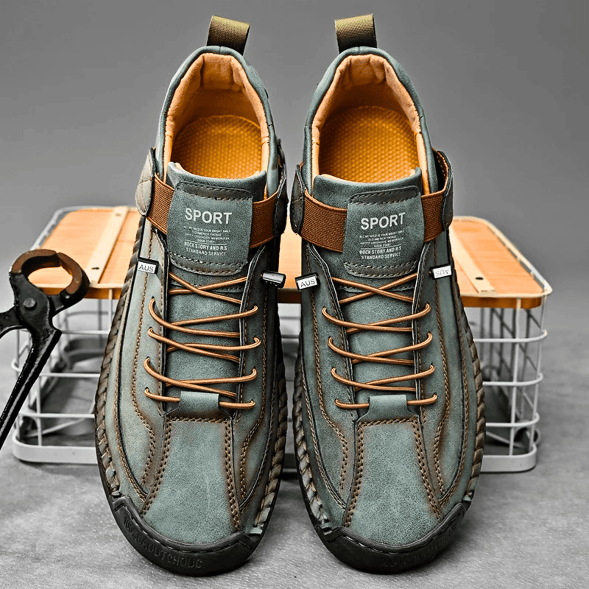 Casual Schuhe Herren schwarz mit Klettverschluss und Schnürung - 5 - Atelier-Zofia