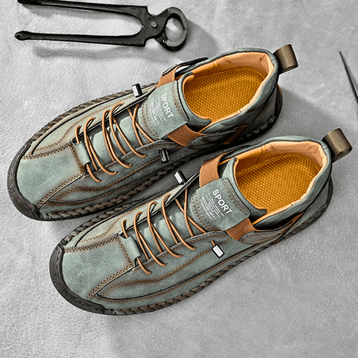 Casual Schuhe Herren schwarz mit Klettverschluss und Schnürung - 6 - Atelier-Zofia