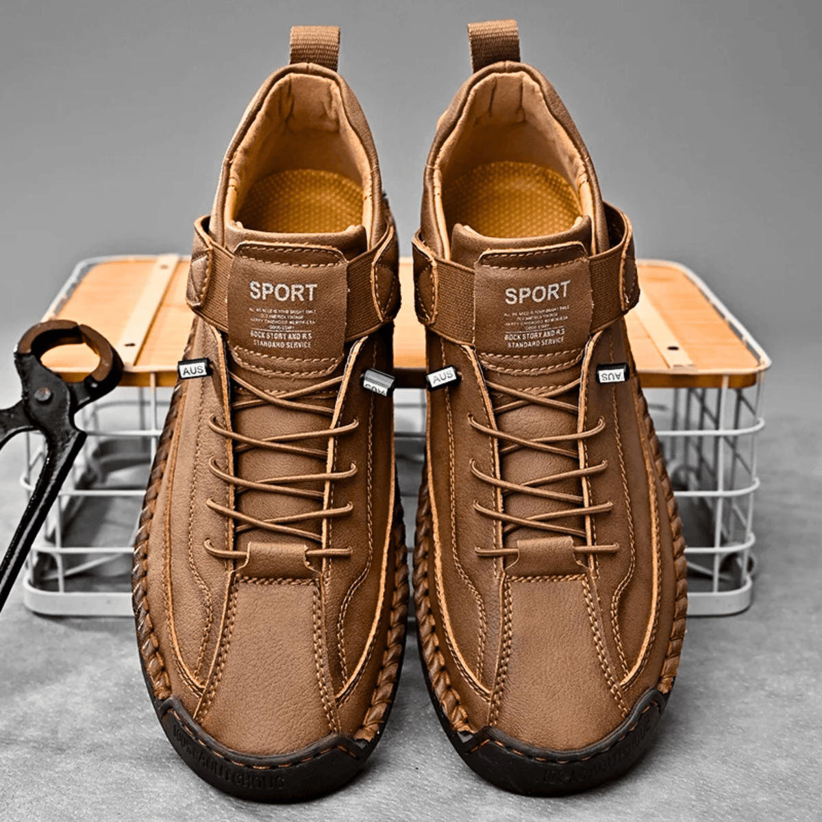 Casual Schuhe Herren schwarz mit Klettverschluss und Schnürung - 7 - Atelier-Zofia