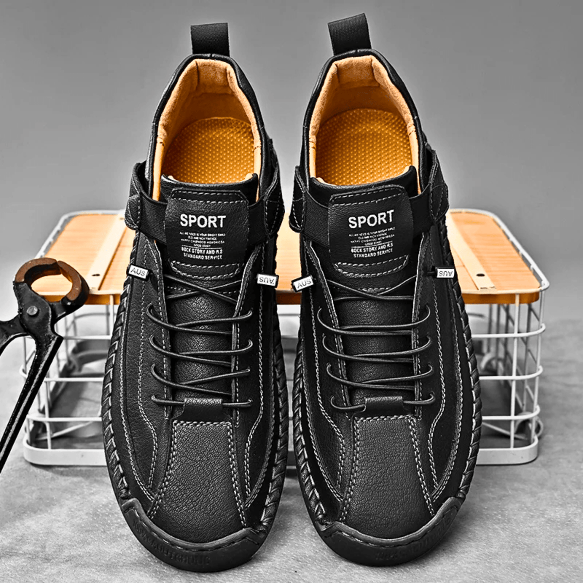 Casual Schuhe Herren schwarz mit Klettverschluss und Schnürung - 9 - Atelier-Zofia