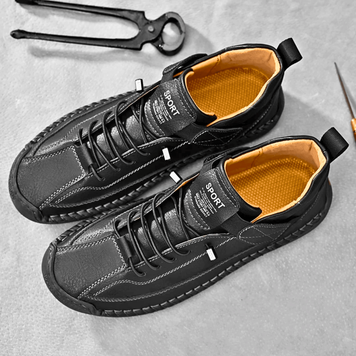 Casual Schuhe Herren schwarz mit Klettverschluss und Schnürung - 10 - Atelier-Zofia