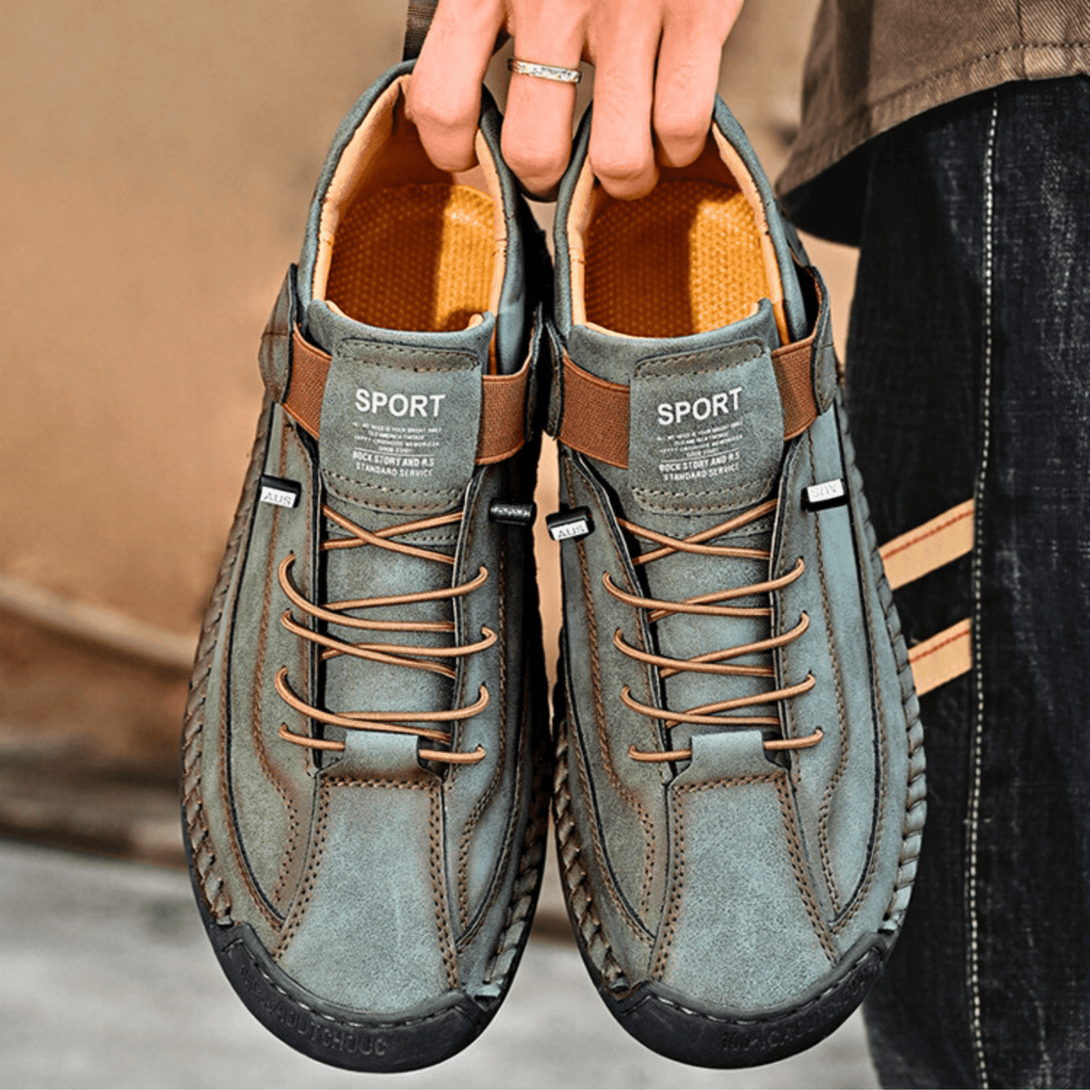 Casual Schuhe Herren schwarz mit Klettverschluss und Schnürung - 13 - Atelier-Zofia