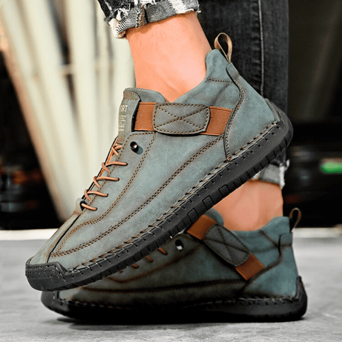 Casual Schuhe Herren schwarz mit Klettverschluss und Schnürung - 14 - Atelier-Zofia