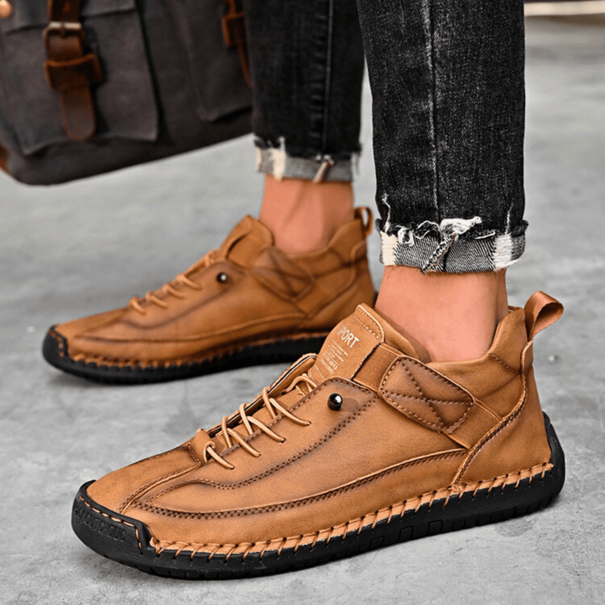 Casual Schuhe Herren schwarz mit Klettverschluss und Schnürung - 16 - Atelier-Zofia