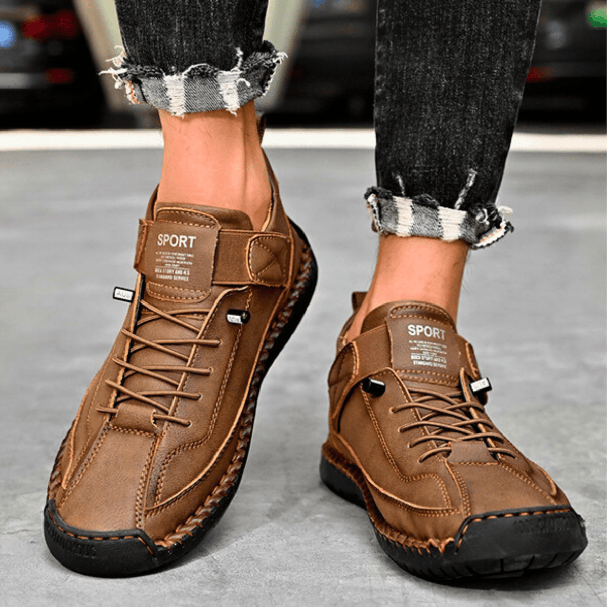 Casual Schuhe Herren schwarz mit Klettverschluss und Schnürung - 18 - Atelier-Zofia