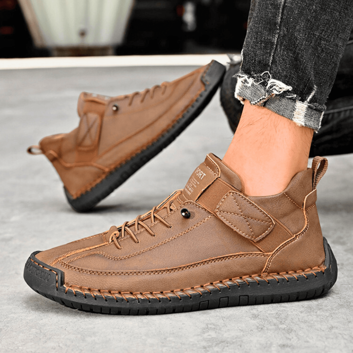 Casual Schuhe Herren schwarz mit Klettverschluss und Schnürung - 20 - Atelier-Zofia