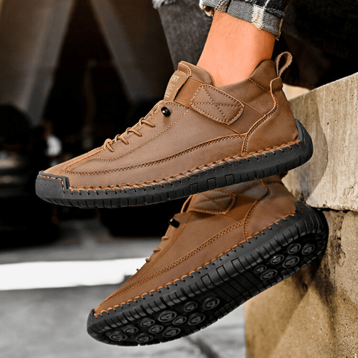 Casual Schuhe Herren schwarz mit Klettverschluss und Schnürung - 21 - Atelier-Zofia