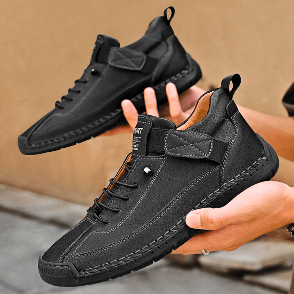 Casual Schuhe Herren schwarz mit Klettverschluss und Schnürung - 22 - Atelier-Zofia
