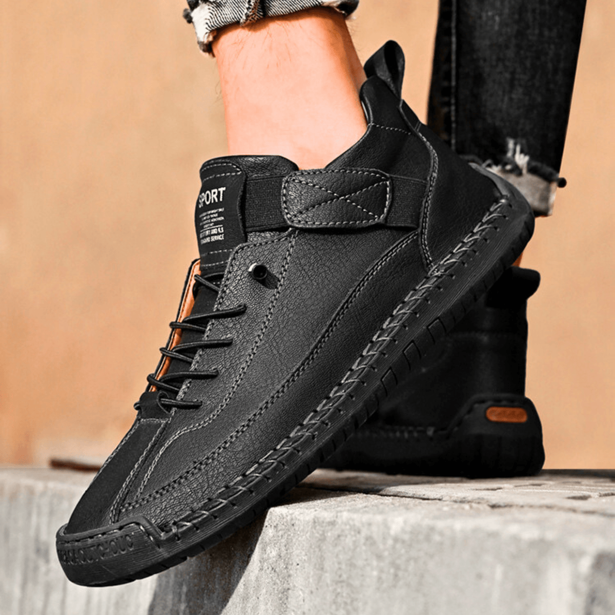 Casual Schuhe Herren schwarz mit Klettverschluss und Schnürung - 23 - Atelier-Zofia