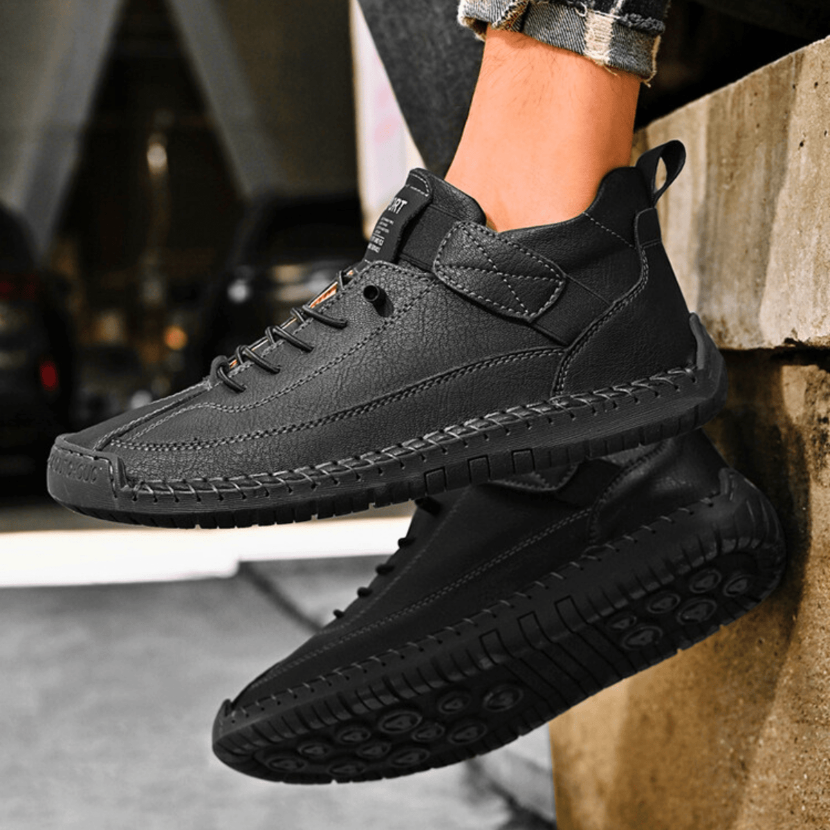 Casual Schuhe Herren schwarz mit Klettverschluss und Schnürung - 24 - Atelier-Zofia