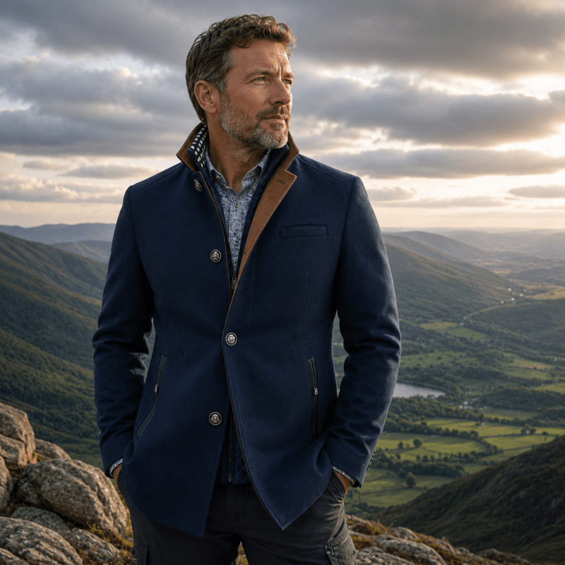 Jacket Herren blau tailliert mit abnehmbarem Kragen - 1 - Atelier-Zofia