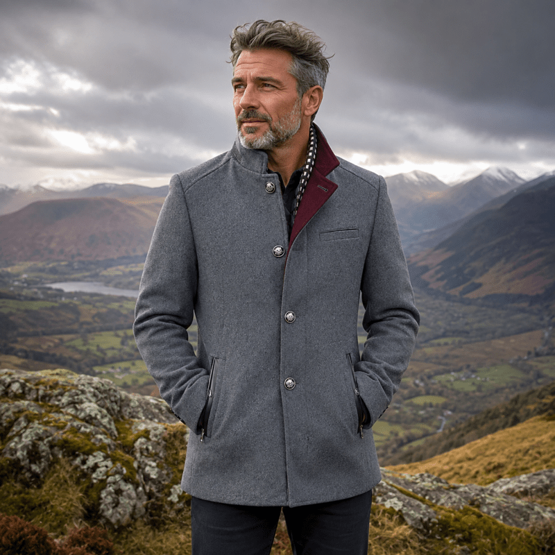 Jacket Herren blau tailliert mit abnehmbarem Kragen - 3 - Atelier-Zofia