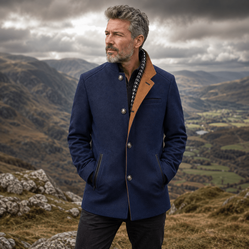 Jacket Herren blau tailliert mit abnehmbarem Kragen - 5 - Atelier-Zofia
