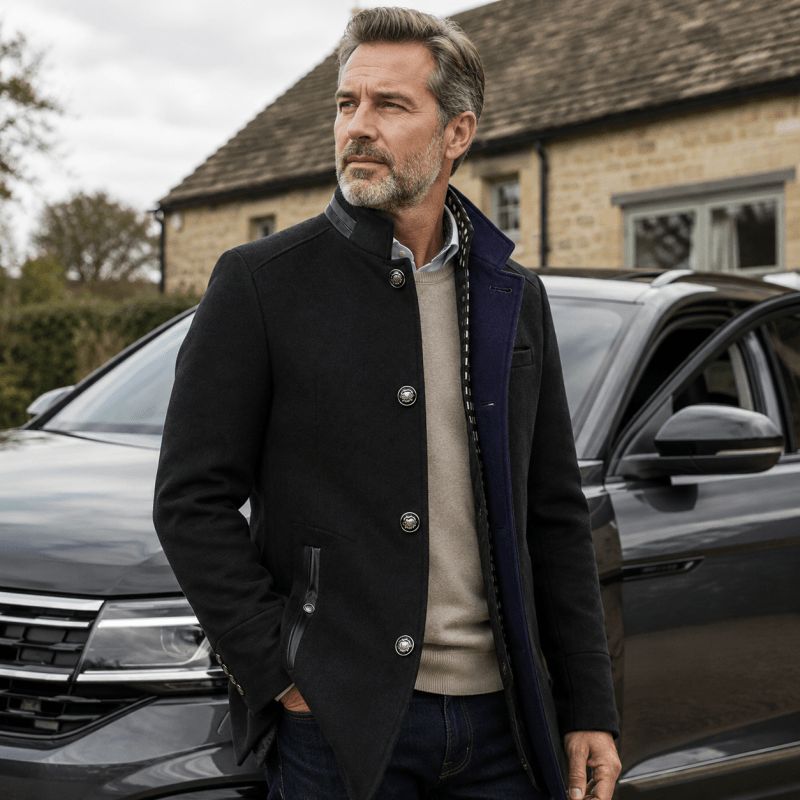 Jacket Herren blau tailliert mit abnehmbarem Kragen - 9 - Atelier-Zofia